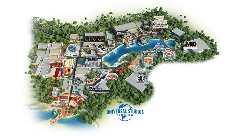 Mapa del parque Universal Studios en Orlando