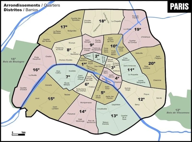 Mapa de las regiones de París