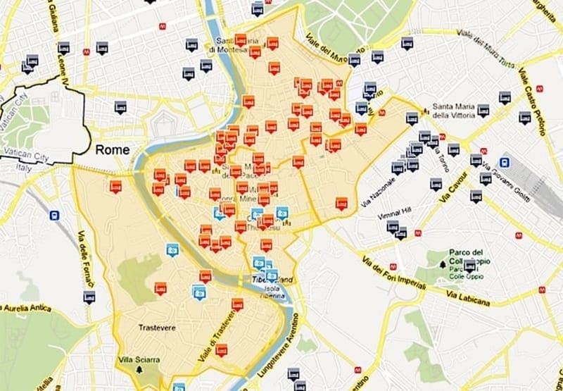 Carte des meilleurs endroits pour séjourner à Rome