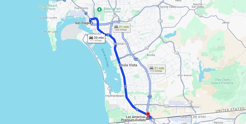 Map from San Diego to Las Vegas Premium Outlets