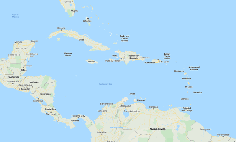 Carte des îles des Caraïbes